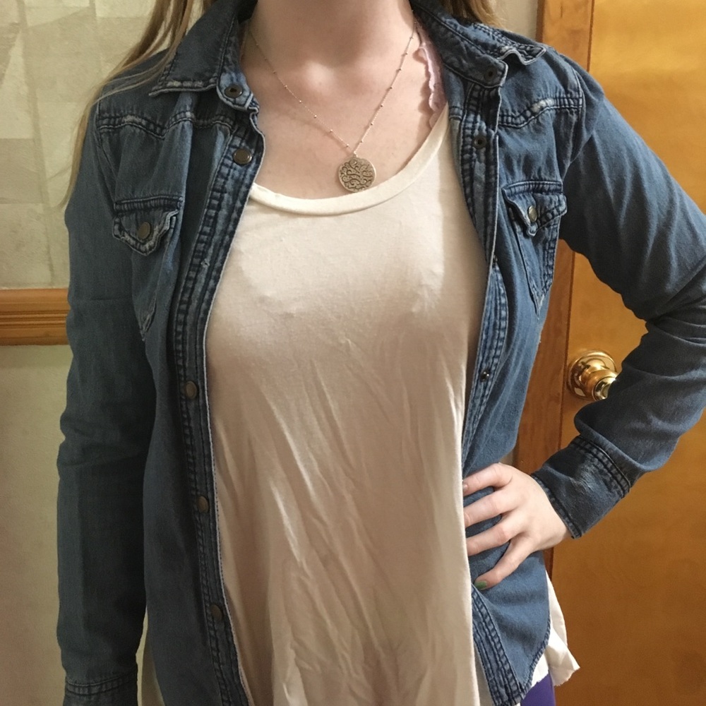 Distressed denim shirt